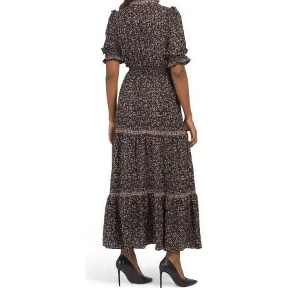 Max Studio Womens Floral Smock Granny Maxi Dress Size M Ditsy 8048 NWT Tiered - Picture 3 of 13